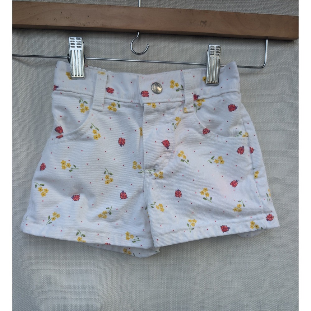 Vintage Riders Ladybug Floral Shorts Girls 4T White Cotton Made In USA Americana